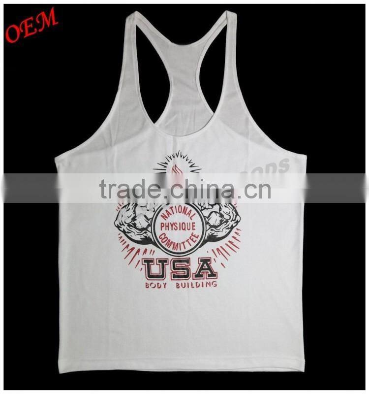 custom logo printed y-back gym stringer singlet