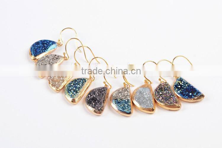 Fashion women Jewelry Hoop Titanium Rainbow Druzy diamond Earring models 18K Gold Plated earring