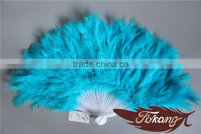 Orange Big Turkey Feather Marabou Hand Fan For Party Dance Decoration