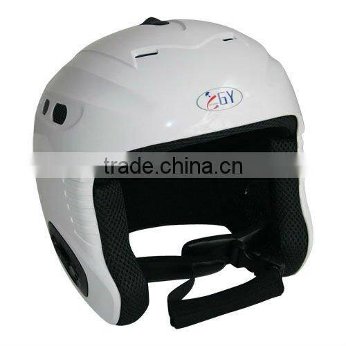 skiing helmet with nylon strap and removable ear protectors