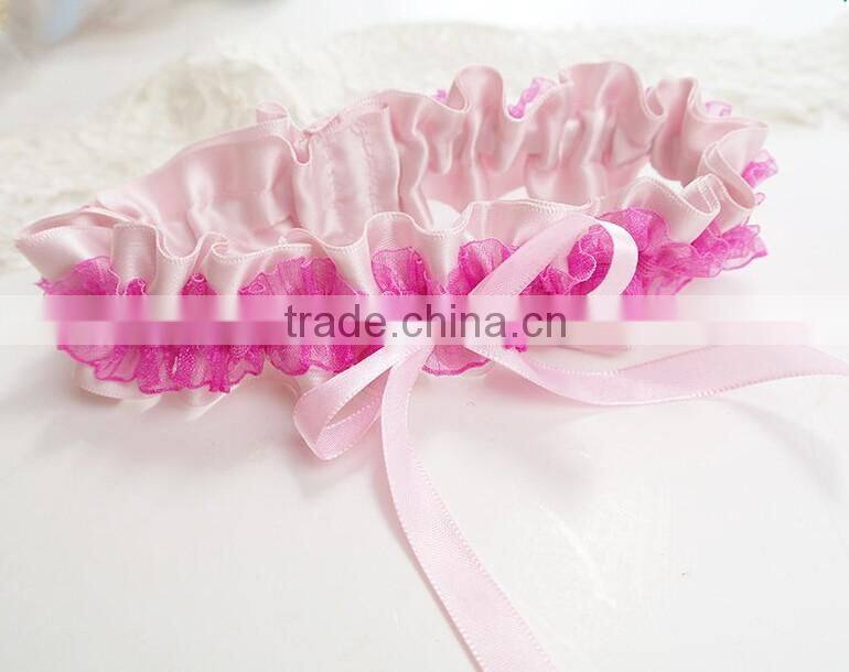 Kawaii Kitsch Garter Set,Ruffles Pink Silk Satin Bow Prom Leg Garter,Sexy Girls Lingerie Garter Belt
