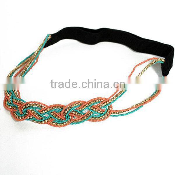 BRAIDED FASHION SEED BEADED STRETCH HEADBAND FASHION HAIR JEWELRY