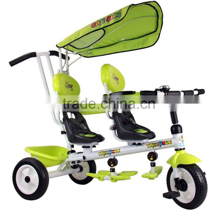 bt-016021D kids tricycle New design children multifunctional double seats ride on twin tricycle and baby stroller