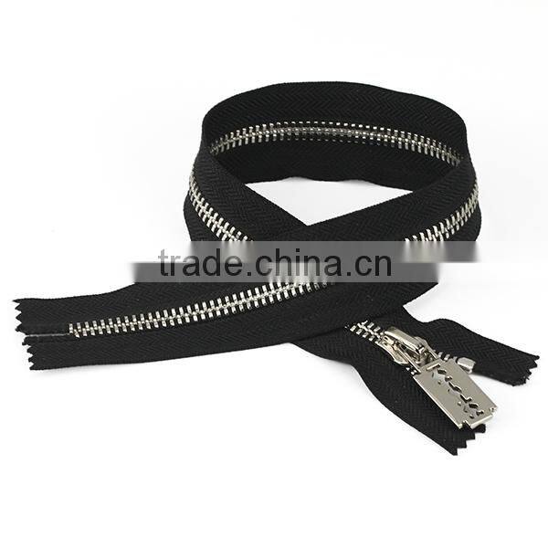 2015 top quality shiny silver teeth auto lock long chain metal zipper