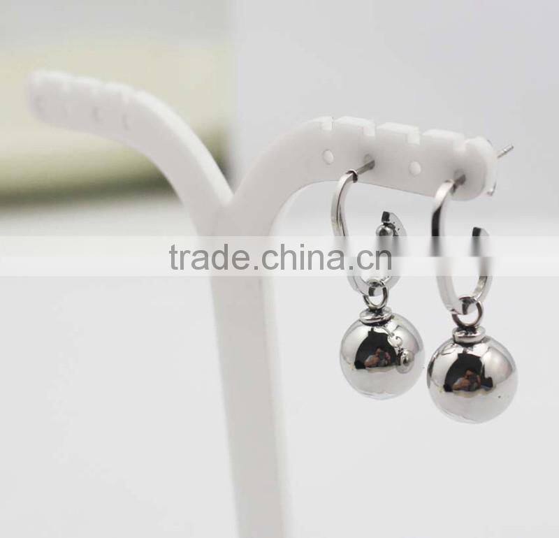 Silver Solid Stainless Steel Ball Pendant Fashion Earrings