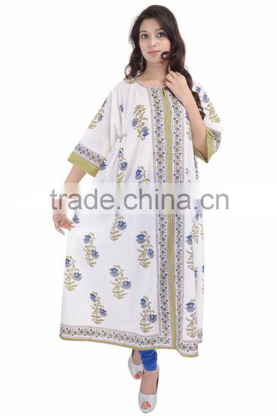 Stylish Women Cotton Long Dress Indian Bhopali Women Long Hippie Loose Dress Sexy Wear Girls Kimono Style Dress