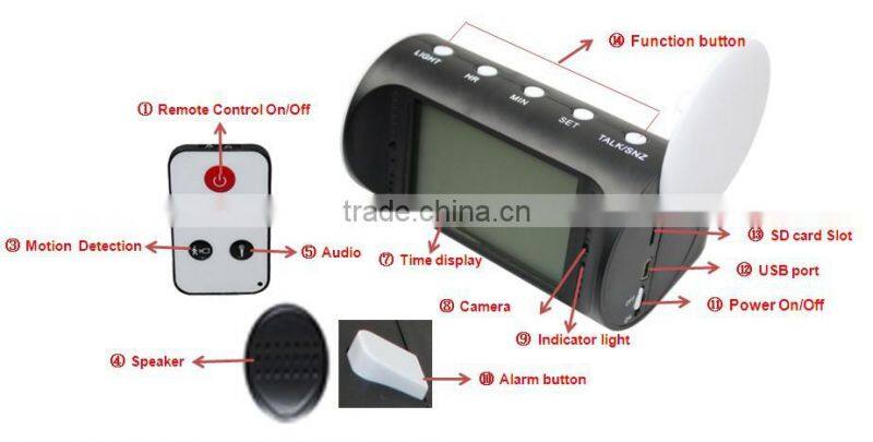home security mini hidden Alarm Clock Camera with remote control JVE-3311F-1