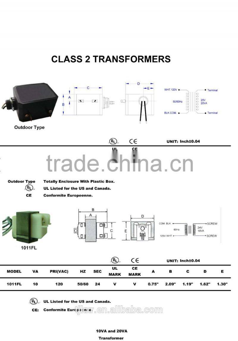 UL cul approved 5VA 24V control transformer class 2 , with 2-year product warranty and life insurance liability