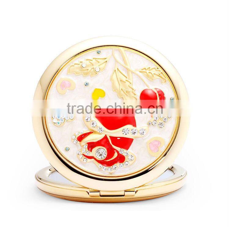 metal pocket antique cosmetic mirror with diamond