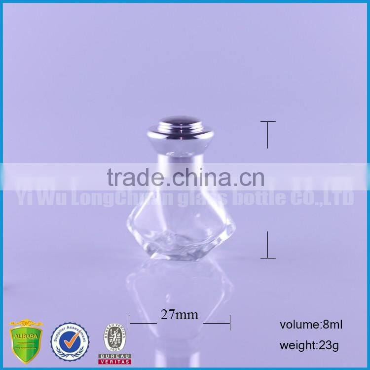 Wholesale Clear 8ml 12ml Empty Cosmetic Glass Liquid Bottle with Metal Cap