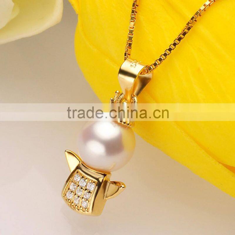 high quality perfect round freshwater pearl pendant