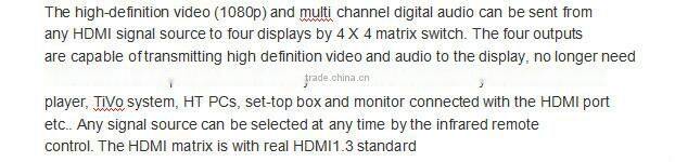 HDMI 4X4 True Matrix High definition Video (1080P)