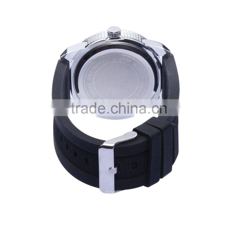 Stainelss Steel Back Rubber Band Fashion Quartz Mens Watch