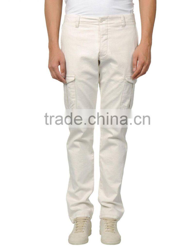 metal zipper white cargo pants for men