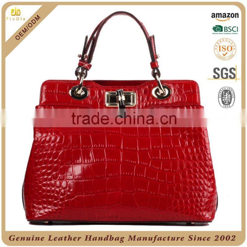 S357-A2307 gorgeous red handbags elegant lady satchels factory price crocodile handbags 2015 leather