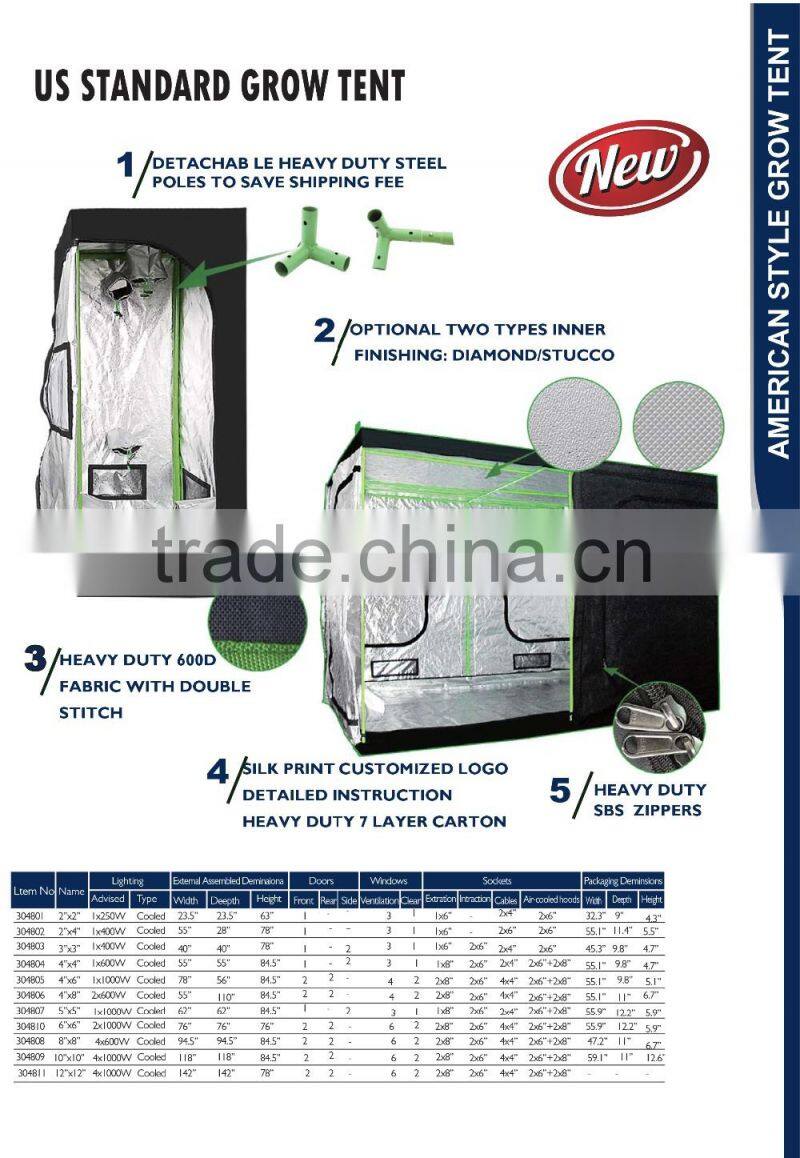 Factory Direct Supply Indoor Hydroponics Highly Reflective Fabric 600D Mylar Plant Grow Tent