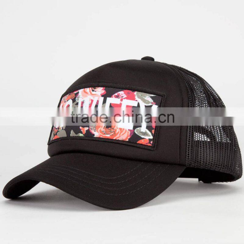 Custom Embroidery Patch 6 Panels Cap Mesh Curved Bill Trucker Hat Snapback Cap