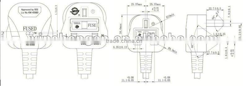 BS approval 13A fuse uk plug power cord