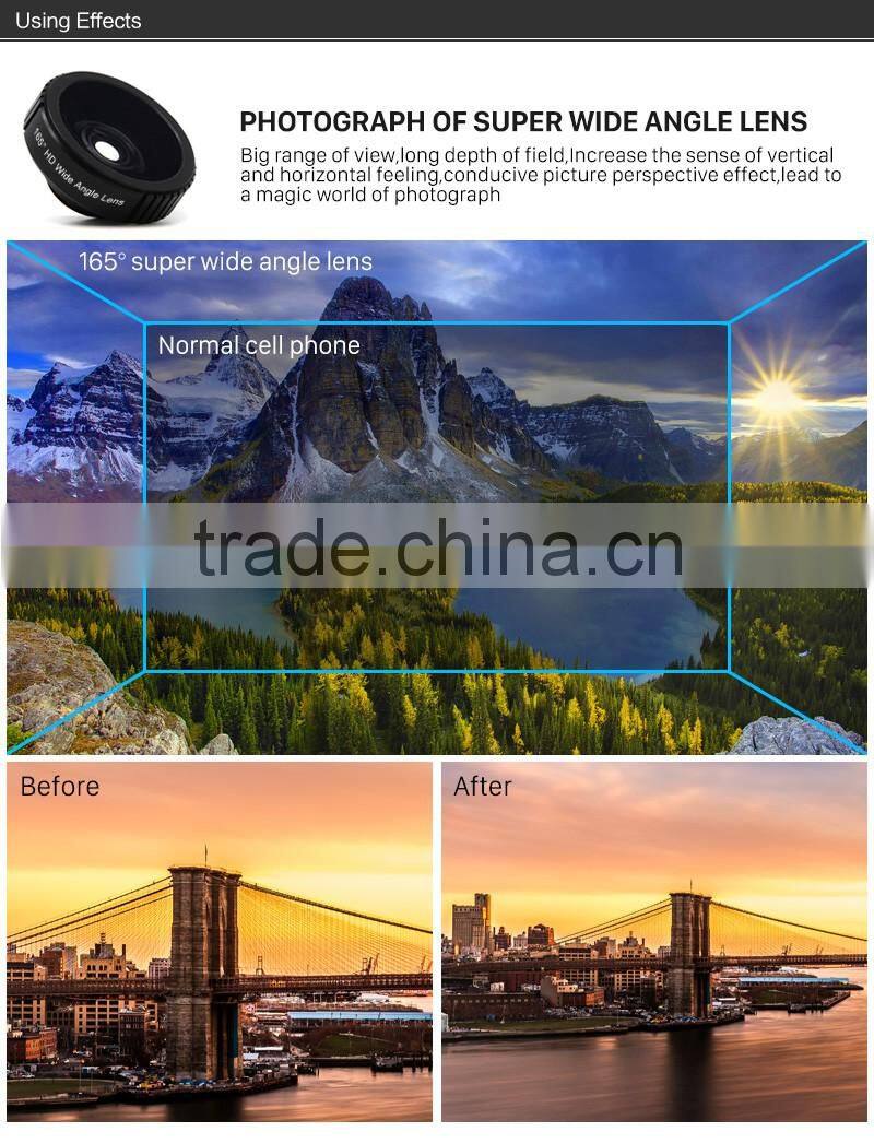 No Distortion Wide Angle Lens Clip HD 165 Degree Mobile Phone Wide Lens for iPhone 6S SE Samsung S8 S7 Huawei P9