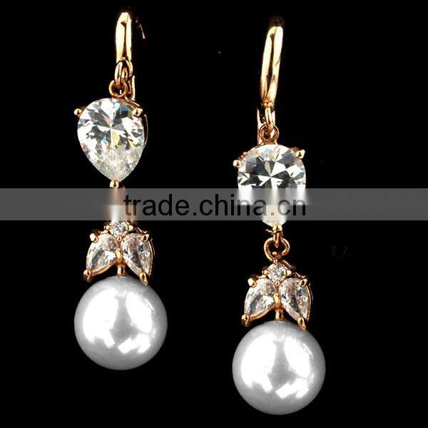 crystal new arrival hanging double sided pearl earring, fake pearl earrings