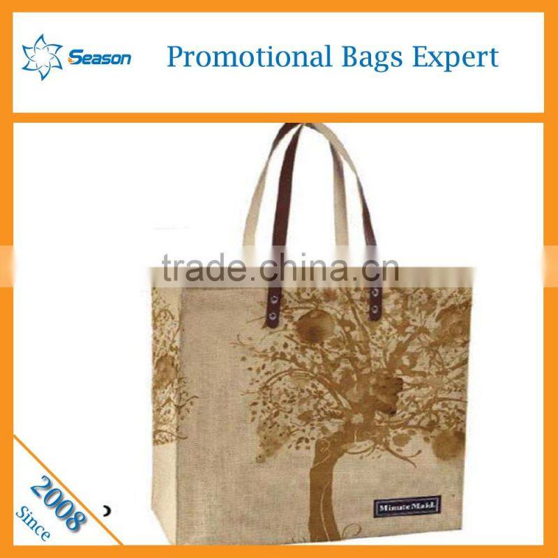 Hot sale leather handle shopping jute bags hessian cloth burlap sack linen bag