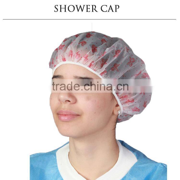 good quality white red blue pink waterproof disposable PE shower cap hotel