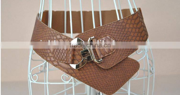 korea style winter new fashion ladies and women alloy hook buckle snakeskin leather super wide waist belt for long down coat