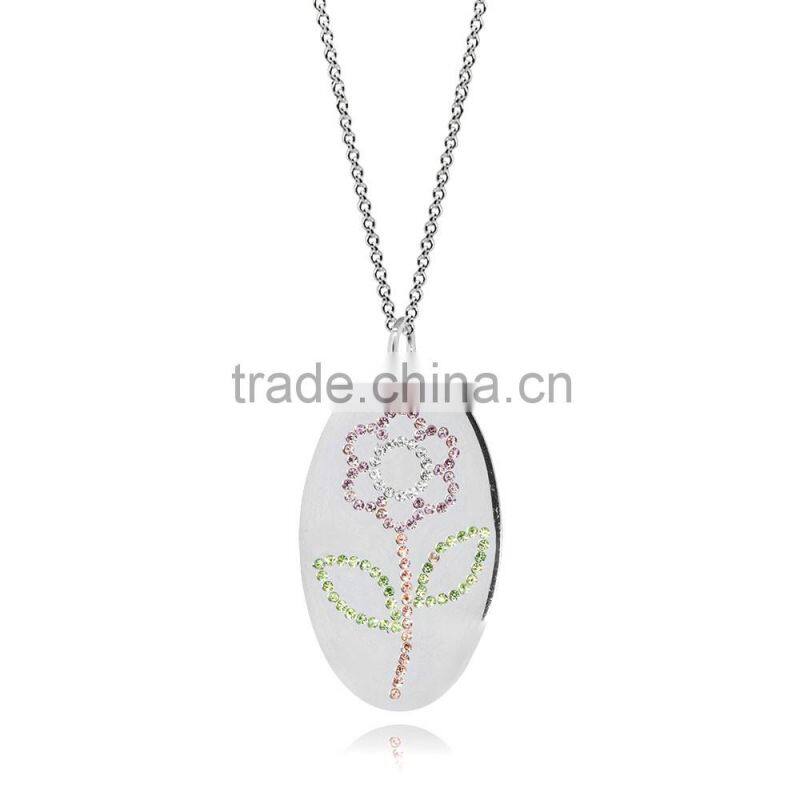 14K Silver Plating in Silver/Brass With Customize Design Botanical Theme 'Sunflower' Drawing with Different Color Crystal