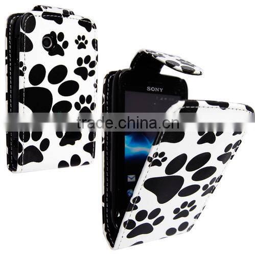 New printed pu leather flip case cover for Sony Xperia Tipo ST21i, cute cartoon leather case for Sony Xperia Tipo ST21i