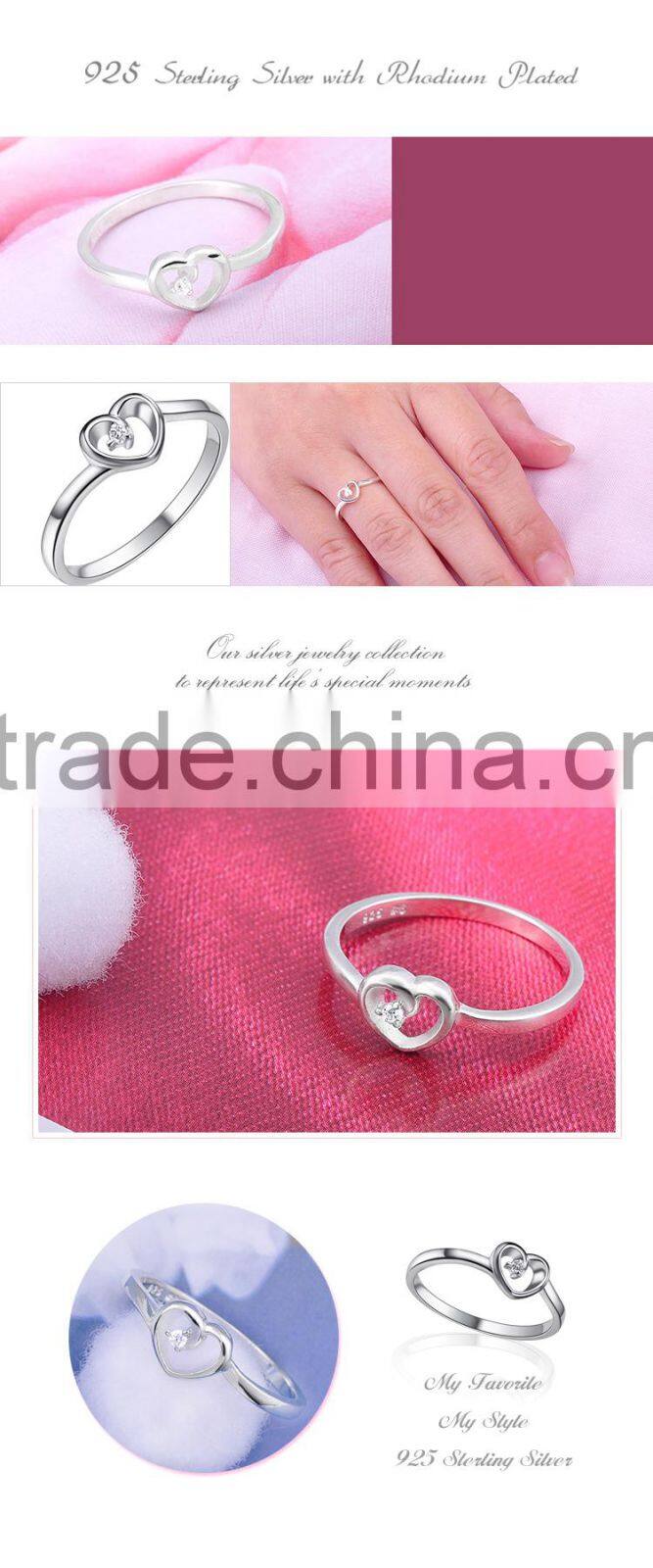 Women Gift White Zircon Heart 925 Sterling Silver Fashion Ring