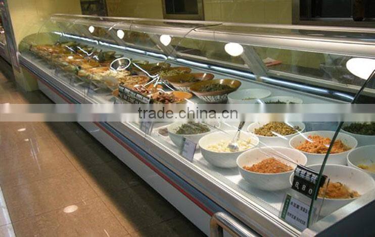 supermarket meat and fish display freezer/refrigerator with curved glass door