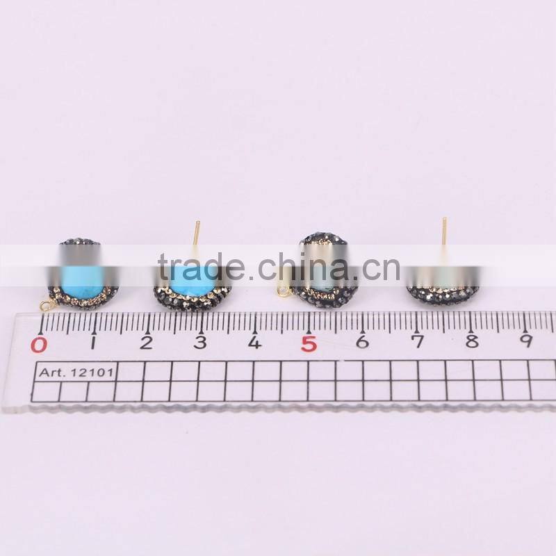 Natural Assorted Stone Stud Earrings Pave Crystal Druzy Jewelry