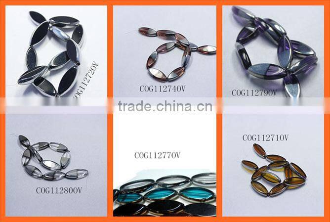 Bead silver-plated glass black 30x12mm flat oval