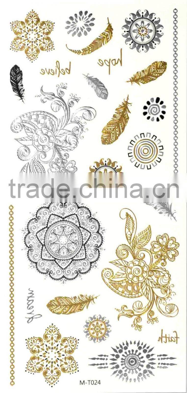 2015 New design Gold Metallic Tattoo Sticker