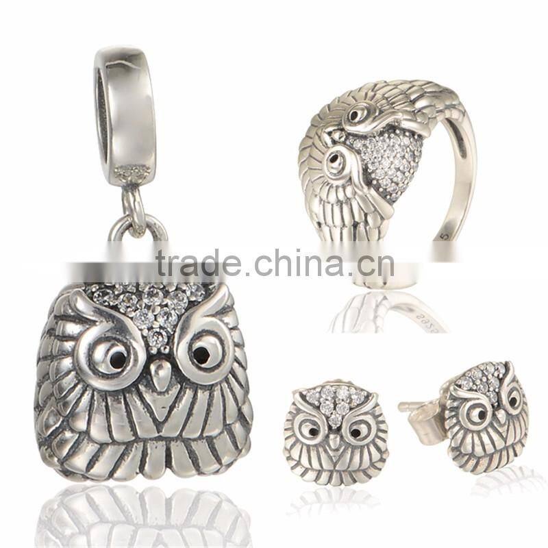 Vintage Owl Set Jewelry Value 925 Silver Ring Silver Stud Earrings Silver Jewelry Rhodium Sets S265