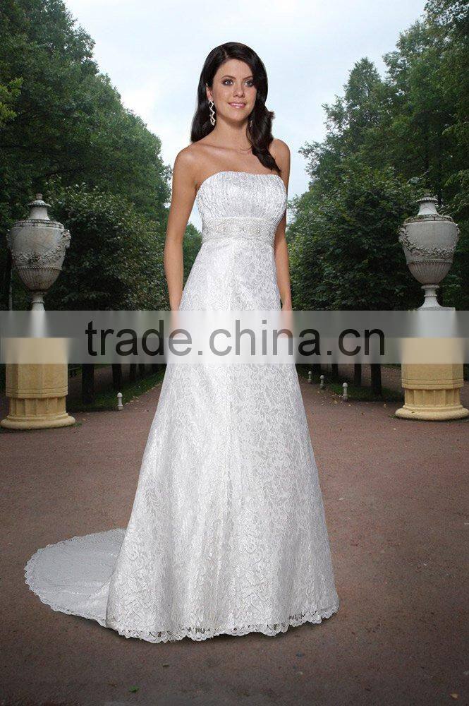 Classic Strapless Taffeta Appliques Sequin Wedding Dress