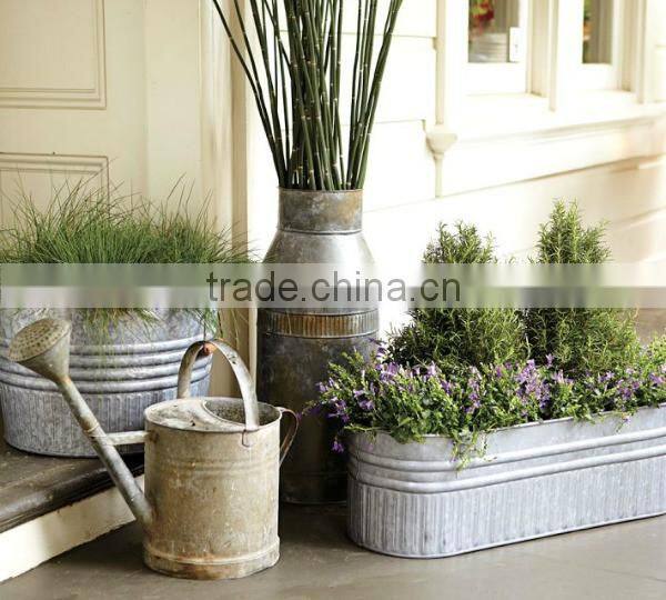 Large Round galvanized planter,Traditional Rustic Set of 3 Metal Galvanized Planter Home and garden with Jute ropeDecor