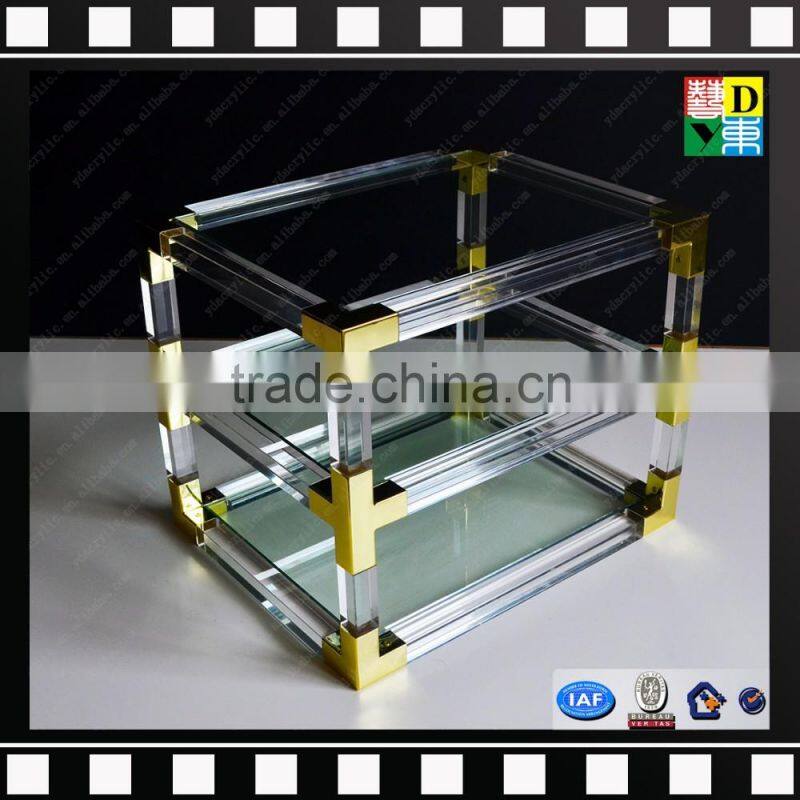 High transparent acrylic coffee table frames PMMA side table 2 layers table with metal from china manufacturer
