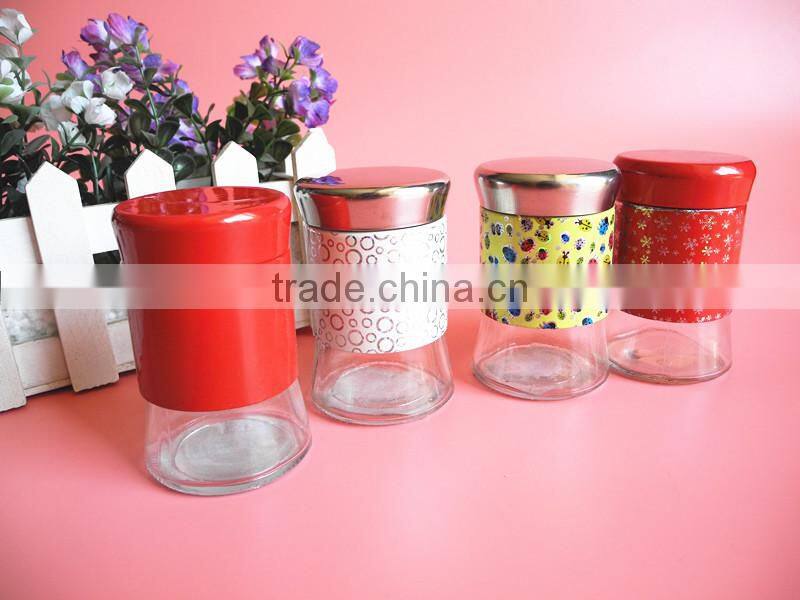 kithchen use high-end glass spice jar with sifter covers lid