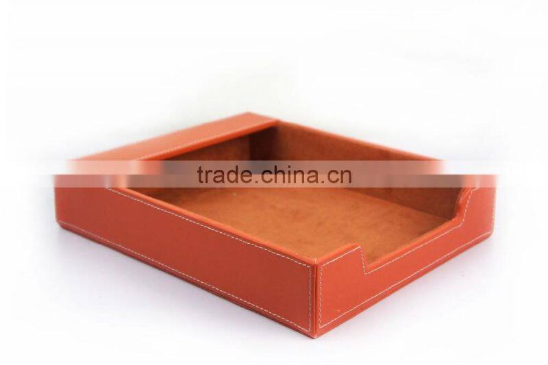 Orange Faux Leather Flocking Fabric Office Document Tray