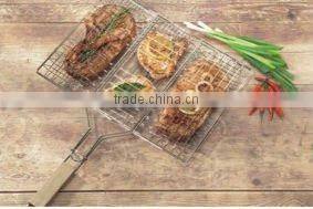 BBQ netting with wooden handle /3 fish bbq net