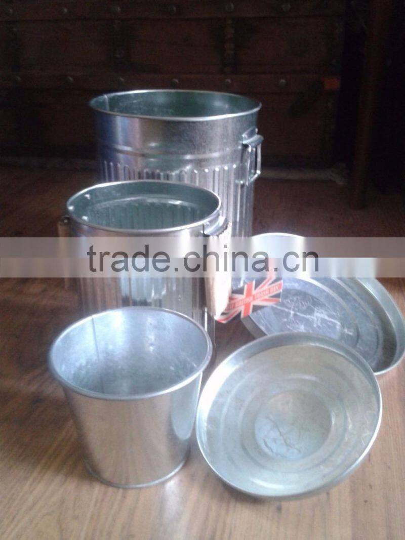 Trash Bin galvanised metal small dustbin 'set' rubbish/garbage can