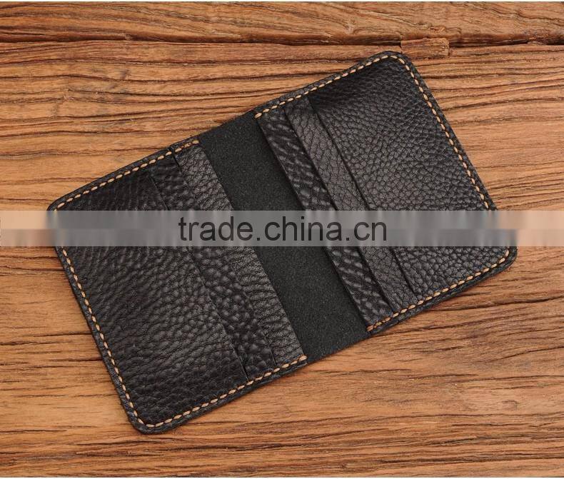 Bifold Cowhide Leather Men Credit Card Holder with multiple card slots