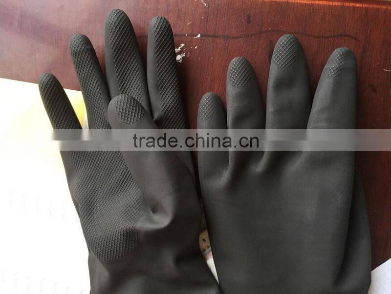 household anti-skid latex gloves with cuff and fleece /black rubber gloves for winter