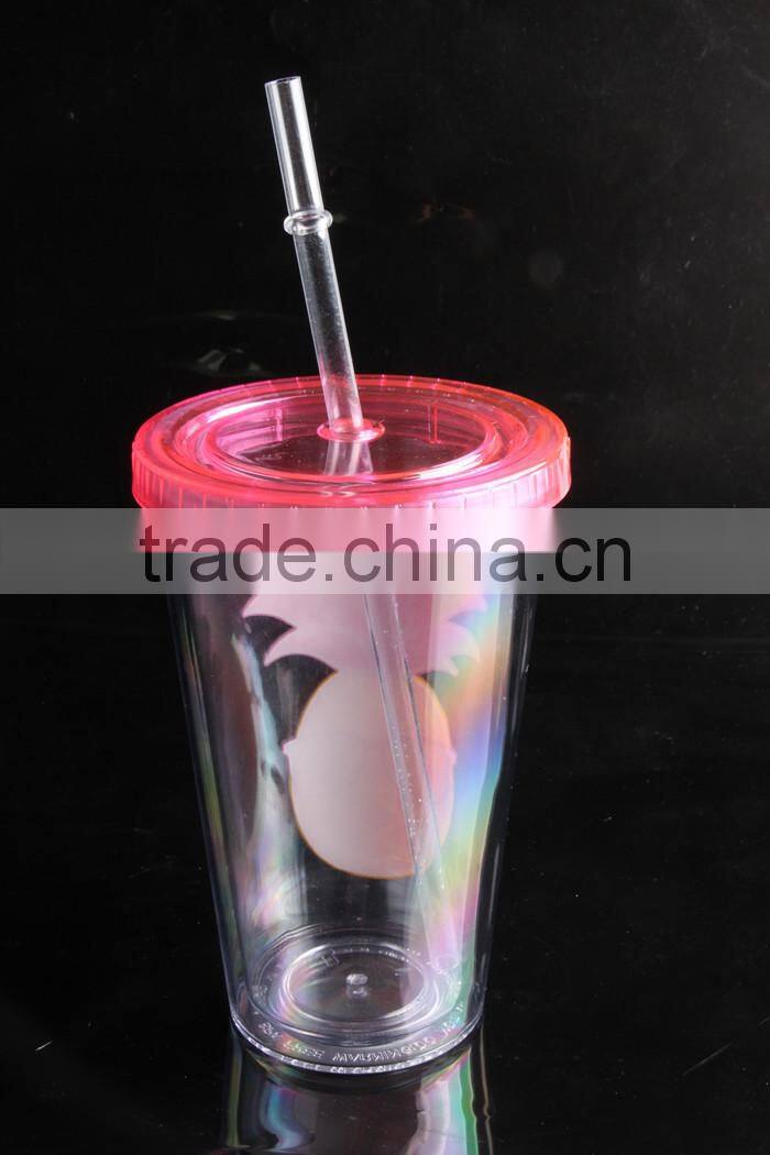 Single Wall Plastic Tumbler Clear Plastic Cup with Lid and Straw