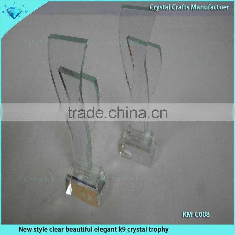 New style clear beautiful elegant k9 crystal trophy