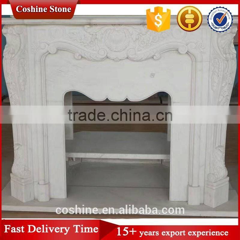 Home Decoration Western Style Hand Carved White Marble Fireplace
