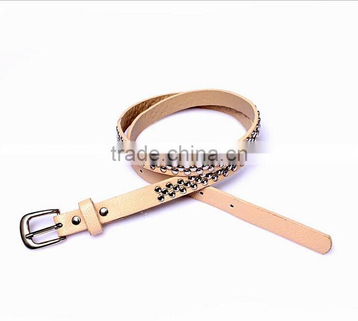 New designed fashion rivet decorated lady thin PU waist belt