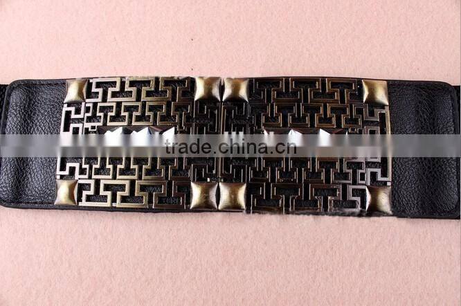 Wholesale hollowed pattern alloy buckle elastic women lady waist belt