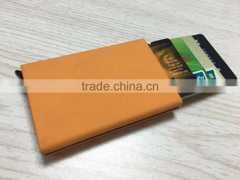 Multi Function Aluminum Slim Credit Card Holder Metal Leather & Aluminum RFID Protector Wallet